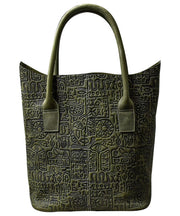 Frauen schwarzgrüne Oracle-Bone Inschriften Prägung Kalbsleder Satchel Handtasche