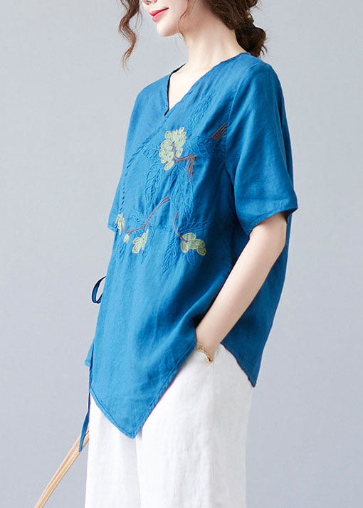 Damen blaues asymmetrisches Shirt mit halben Ärmeln