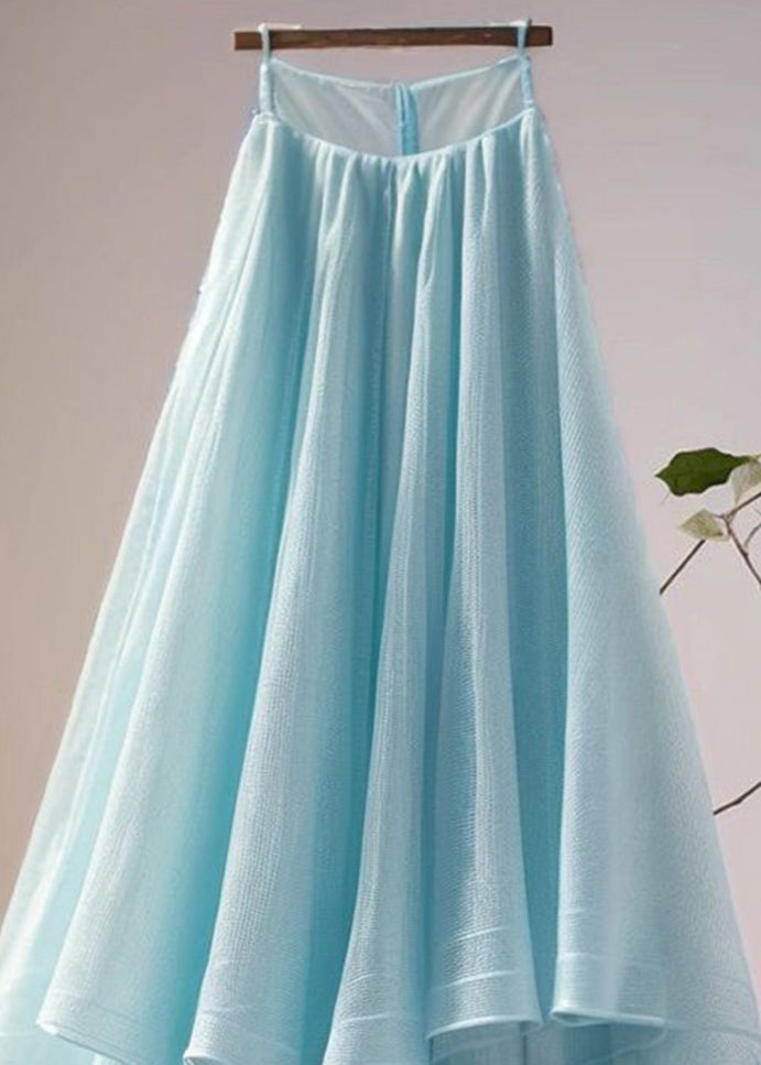 Women Blue Asymmetrical High Waist Tulle Skirt Summer