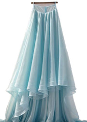 Women Blue Asymmetrical High Waist Tulle Skirt Summer
