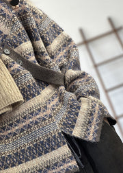 Women Blue Asymmetrical Oversized Print Wool Knit Cardigan Winter