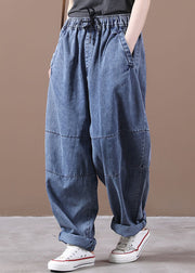 Women Blue Cinched Pockets denim Pants Spring