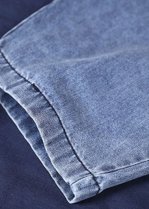 Women Blue Cinched Pockets denim Pants Spring
