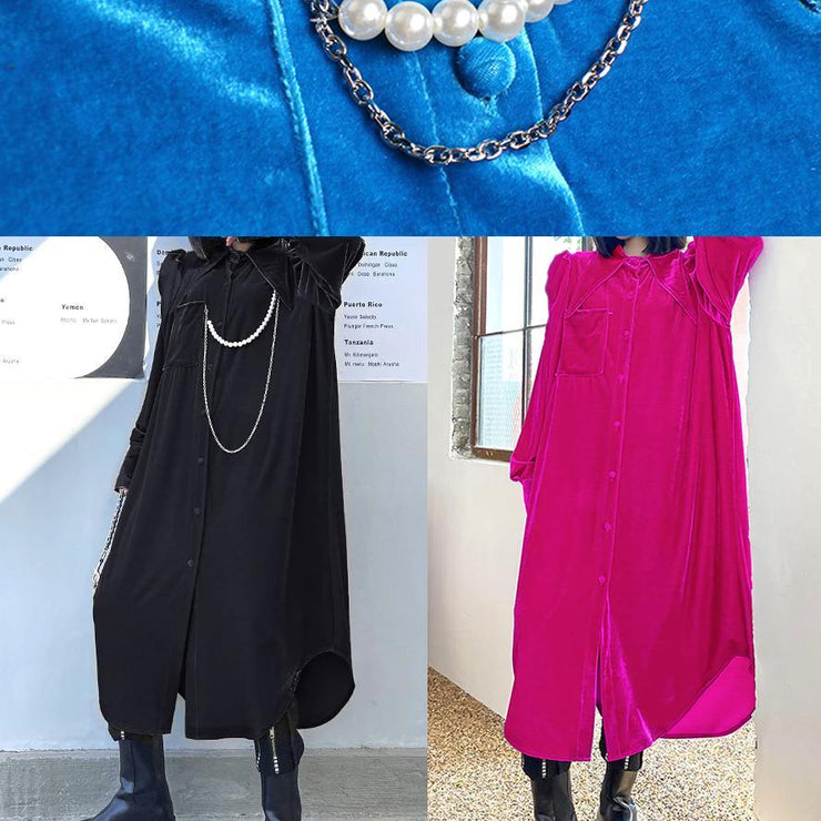 Women Blue Clothes Button Down Asymmetric Traveling Spring Dress - SooLinen