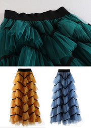 Women Blue High Waist Exra Large Hem Tulle Skirt Spring