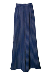 Women Blue High Waist Striped Draping Wide Leg Pants Spring