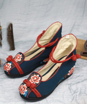 Frauen Blau High Wedge Heels Schuhe Wedge Embroideried Comfy Cotton Fabric Buckle Strap High Wedge Heels Schuhe