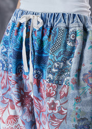 Women Blue Oversized Print Denim Harem Pants Fall