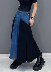 Women Blue Patchwork Black High Waist Denim Maxi Fish Tail Skirts
