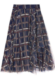Women Blue Plaid zippered A Line Skirt Summer - SooLinen
