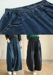 Women Blue Pockets Patchwork Wide Leg Jeans Spring