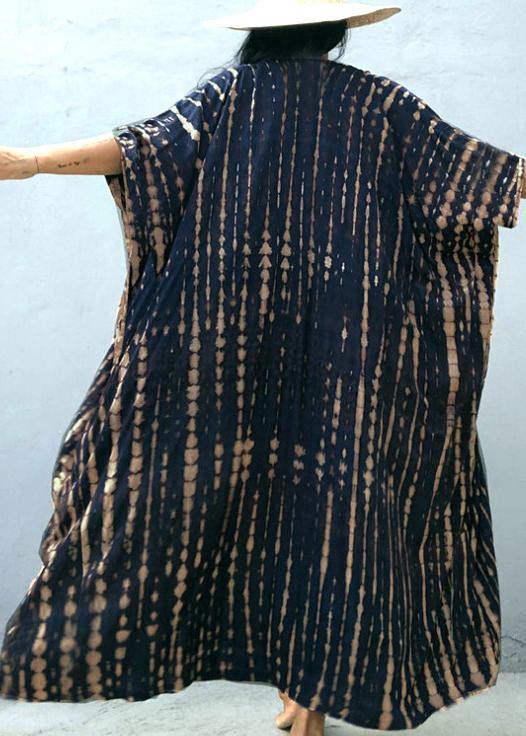 Women Blue Print low high design kimono robe Cotton Long Loose cardigans - SooLinen