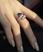Women Blue Sterling Silver Enamel Rings