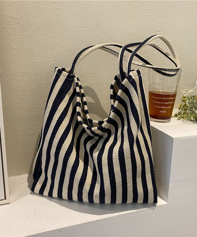 Women Blue Striped High-capacity Cozy Canvas Satchel Handbag