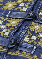 Women Blue V Neck Embroidered Spaghetti Strap Cotton Long Dress Sleeveless