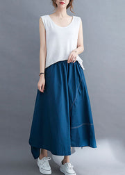 Women Blue Wrinkled Asymmetrical Patchwork Cotton Skirts Summer