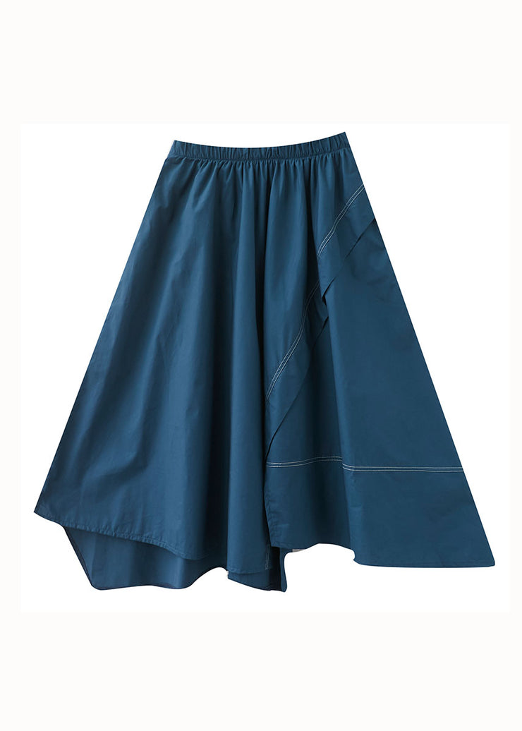 Women Blue Wrinkled Asymmetrical Patchwork Cotton Skirts Summer