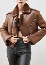 Women Brown Asymmetrical Zippered Faux Fur Coat Outwear Winter