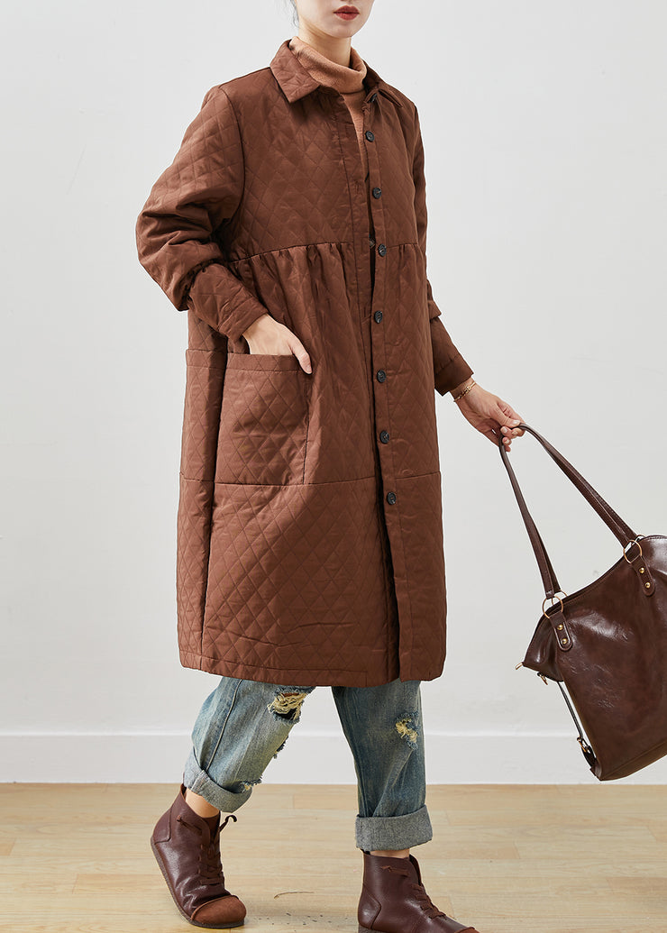 Women Brown Oversized Fine Cotton Filled Winter Coats
