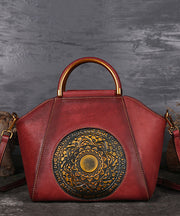 Women Brown The Sunflowers Embossing Calf Leather Tote Handbag