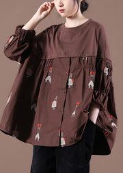 Women Button Autumn Style Tunics For Coffee Tops - SooLinen