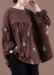 Women Button Autumn Style Tunics For Coffee Tops - SooLinen