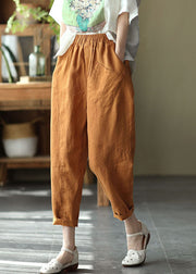Women Caramel High Waist Solid Color Linen Harem Pants Summer