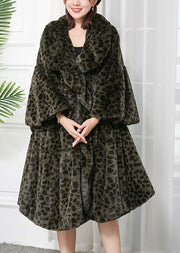 Women Caramel Oversized Leopard Print Fuzzy Fur Fluffy Jackets Winter