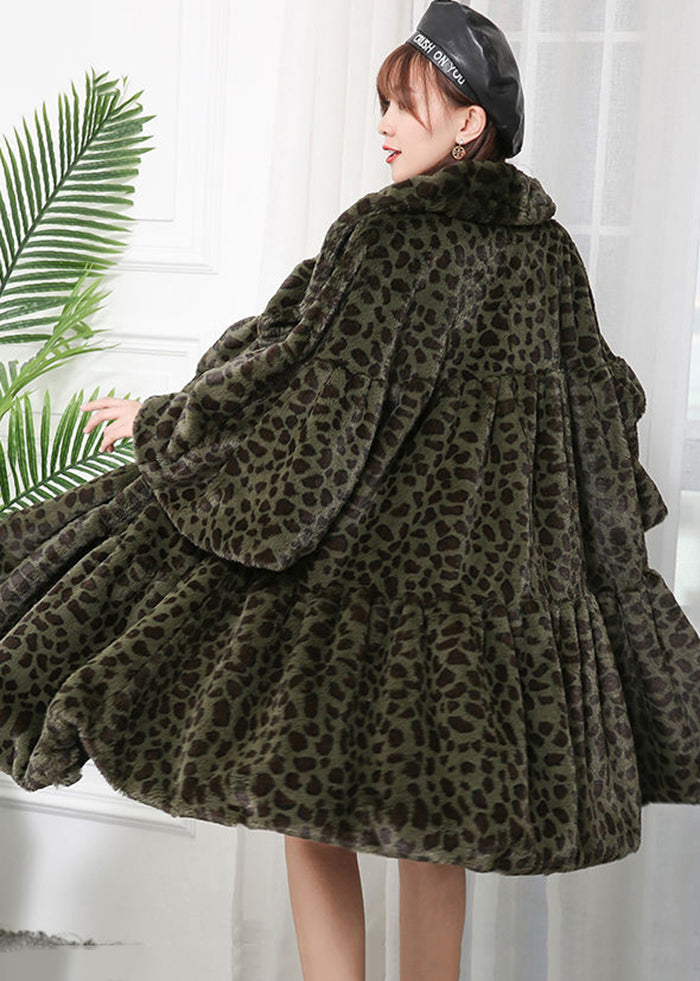 Women Caramel Oversized Leopard Print Fuzzy Fur Fluffy Jackets Winter