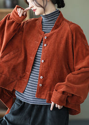 Frauen Karamell Taschen Knopf asymmetrisches Design Herbst Cord Mantel