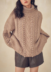 Women Caramel Turtleneck  Cable Knit Sweaters Top Fall