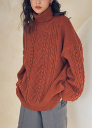 Women Caramel Turtleneck  Cable Knit Sweaters Top Fall