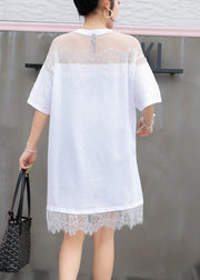 Women Cartoon print Cotton Tunics Inspiration white patchwork lace Dresses summer - SooLinen