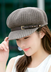 Women Casual Khaki Patchwork Beret Hat
