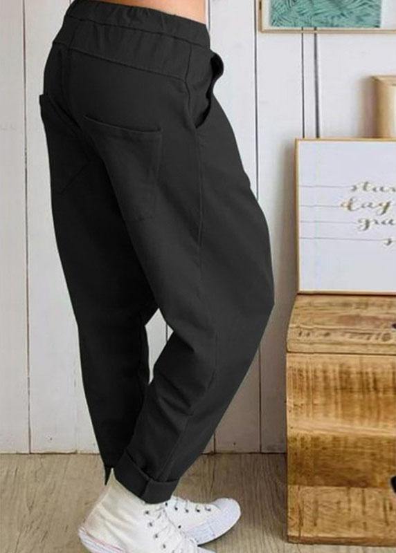 Women Casual Loose Elastic Waist Harem Trousers Long Solid Pants - SooLinen