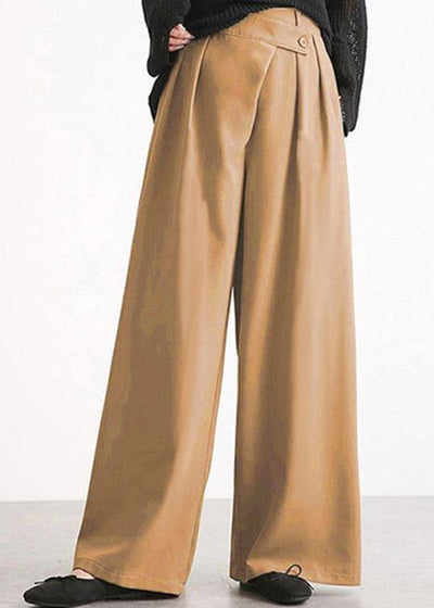 Women Casual Work Cross Button Design Wide Leg Pants - SooLinen