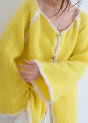 Women Casual Yellow O Neck Button Knit Cardigans Fall