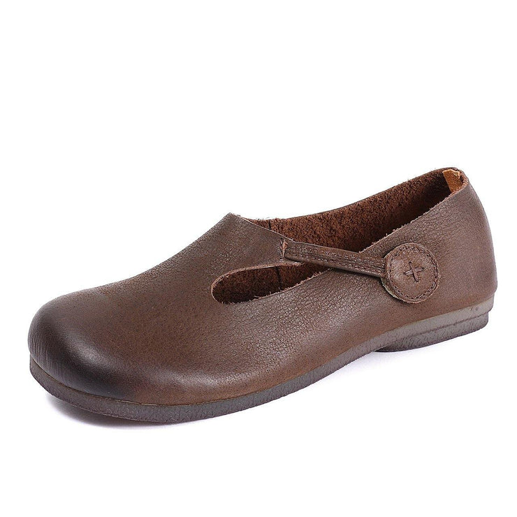 Women Chocolate Flat Shoes For Women Cowhide Leather - SooLinen