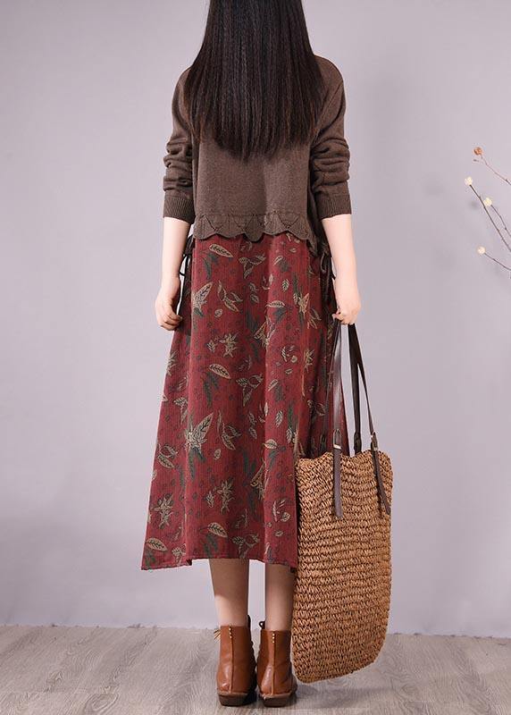 Women Chocolate Patchwork Print Clothes O Neck Loose Spring Dress - SooLinen