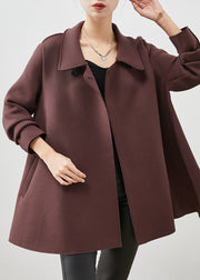 Women Chocolate Peter Pan Collar Double Breast Cotton Trench Spring