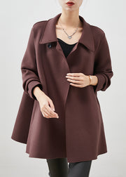 Women Chocolate Peter Pan Collar Double Breast Cotton Trench Spring