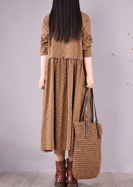 Women Chocolate Print Dress Lapel Button Down Daily Spring Dress - SooLinen