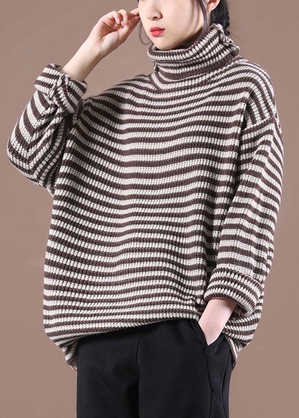 Women Chocolate Striped Long Sleeve Fall Knit Top - SooLinen