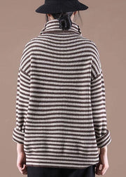 Women Chocolate Striped Long Sleeve Fall Knit Top - SooLinen