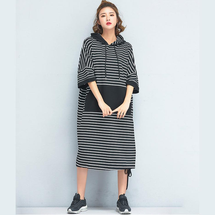 Women Clothing Loose Casual Cotton Striped Dress