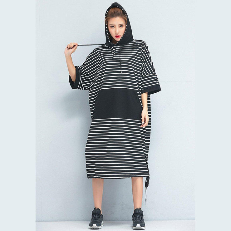 Women Clothing Loose Casual Cotton Striped Dress
