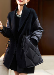 Women Coffee Drawstring Pockets Patchwork Cotton Filled Coat Spring