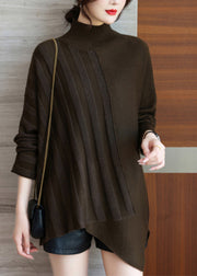 Women Coffee Half Turtleneck Asymmetrical Knit Sweaters Spring