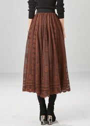 Women Coffee Hollow Out Exra Large Hem Lace Skirts Fall