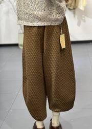 Women Coffee Ling Ge High Waist Cotton Filled Crop Pants Winter